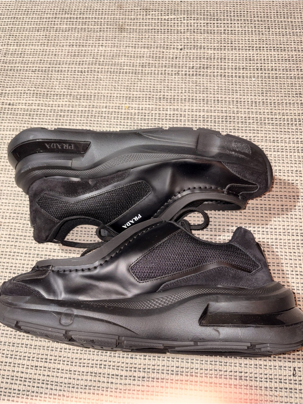 PRADA Men's Systeme Brushed Leather Sneaker Size 9 In Black - Picture 4 of 10